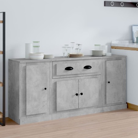 vidaXL Aparadores 3 piezas madera contrachapada gris hormigón