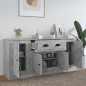 vidaXL Aparadores 3 piezas madera contrachapada gris hormigón vidaXL Aparadores 3 piezas madera contrachapada gris hormigón