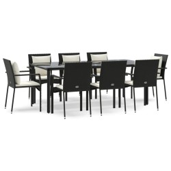 vidaXL Set de comedor de jardín 9 pzas y cojines ratán sintético negro