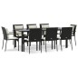 vidaXL Set de comedor de jardín 9 pzas y cojines ratán sintético negro