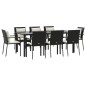 vidaXL Set de comedor de jardín 9 pzas y cojines ratán sintético negro