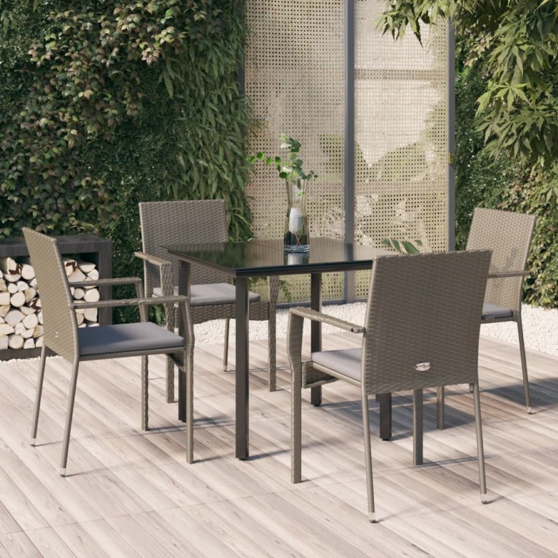 vidaXL Set comedor jardín 5 pzas y cojines ratán sintético negro gris vidaXL Set comedor jardín 5 pzas y cojines ratán sintético negro gris