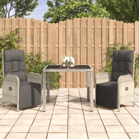 vidaXL Set comedor de jardín 3 piezas con cojines ratán sintético gris