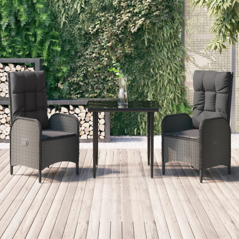 vidaXL Set comedor de jardín 3 pzas con cojines ratán sintético negro vidaXL Set comedor de jardín 3 pzas con cojines ratán sintético negro