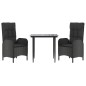 vidaXL Set comedor de jardín 3 pzas con cojines ratán sintético negro vidaXL Set comedor de jardín 3 pzas con cojines ratán sintético negro