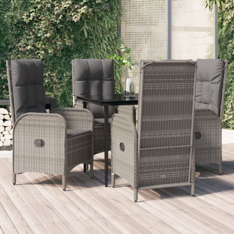 vidaXL Set comedor jardín 5 pzas y cojines ratán sintético negro gris