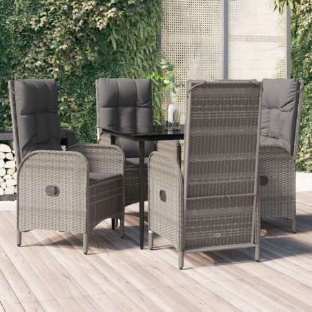 vidaXL Set comedor jardín 5 pzas y cojines ratán sintético negro gris