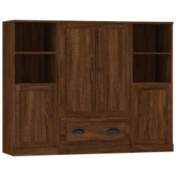 vidaXL Aparador alto 3 piezas madera contrachapada marrón roble