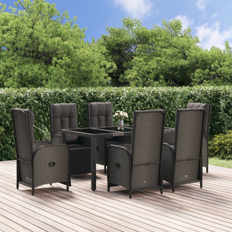 vidaXL Set comedor jardín 7 pzas y cojines ratán sintético negro gris vidaXL Set comedor jardín 7 pzas y cojines ratán sintético negro gris