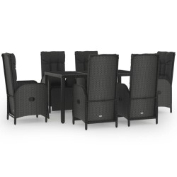 vidaXL Set comedor jardín 7 pzas y cojines ratán sintético negro gris