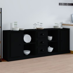 vidaXL Aparadores 3 piezas madera contrachapada negro
