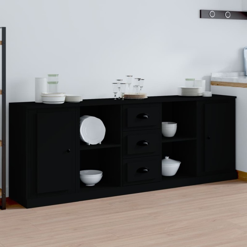 vidaXL Aparadores 3 piezas madera contrachapada negro