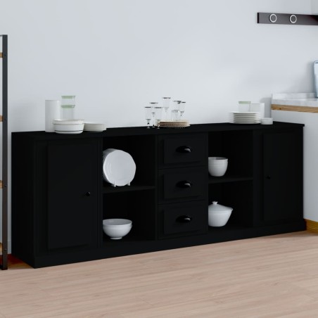 vidaXL Aparadores 3 piezas madera contrachapada negro