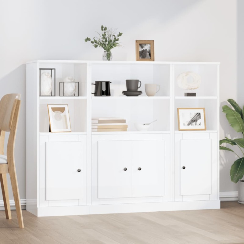 vidaXL Aparador alto de madera 3 piezas contrachapada blanco brillo vidaXL Aparador alto de madera 3 piezas contrachapada blanco brillo