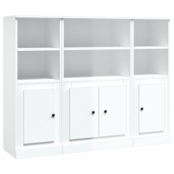 vidaXL Aparador alto de madera 3 piezas contrachapada blanco brillo