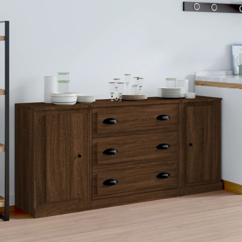vidaXL Aparadores 3 piezas madera contrachapada marrón roble vidaXL Aparadores 3 piezas madera contrachapada marrón roble
