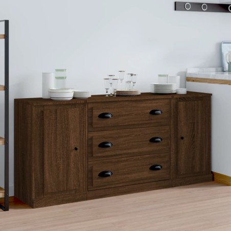 vidaXL Aparadores 3 piezas madera contrachapada marrón roble