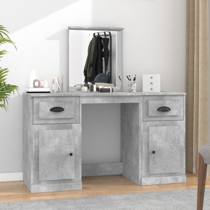 vidaXL Tocador con espejo gris hormigón 130x50x132,5 cm vidaXL Tocador con espejo gris hormigón 130x50x132,5 cm