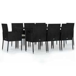 vidaXL Set de comedor de jardín 9 pzas y cojines ratán sintético negro