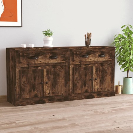 vidaXL Aparadores 2 piezas madera contrachapada roble ahumado