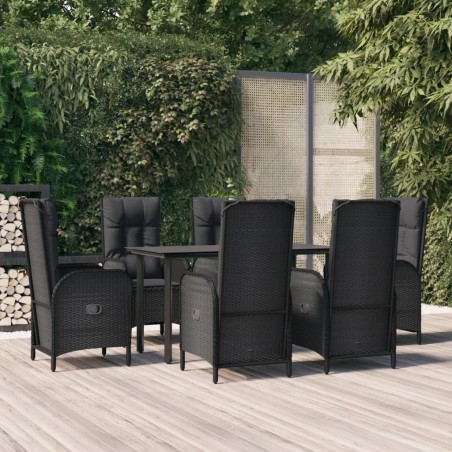 vidaXL Set de comedor de jardín 7 pzas y cojines ratán sintético negro