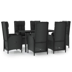 vidaXL Set de comedor de jardín 7 pzas y cojines ratán sintético negro