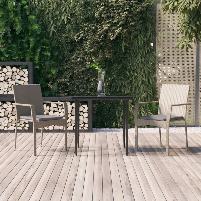 vidaXL Set comedor jardín 3 pzas y cojines ratán sintético negro gris vidaXL Set comedor jardín 3 pzas y cojines ratán sintético negro gris