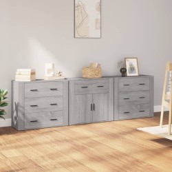 vidaXL Aparadores 3 piezas madera contrachapada gris Sonoma