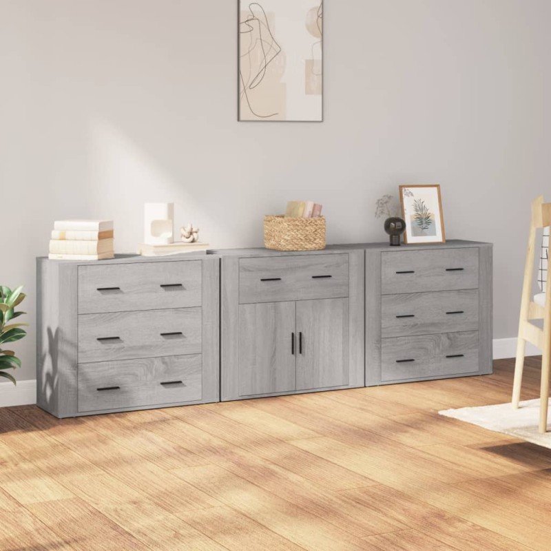 vidaXL Aparadores 3 piezas madera contrachapada gris Sonoma vidaXL Aparadores 3 piezas madera contrachapada gris Sonoma
