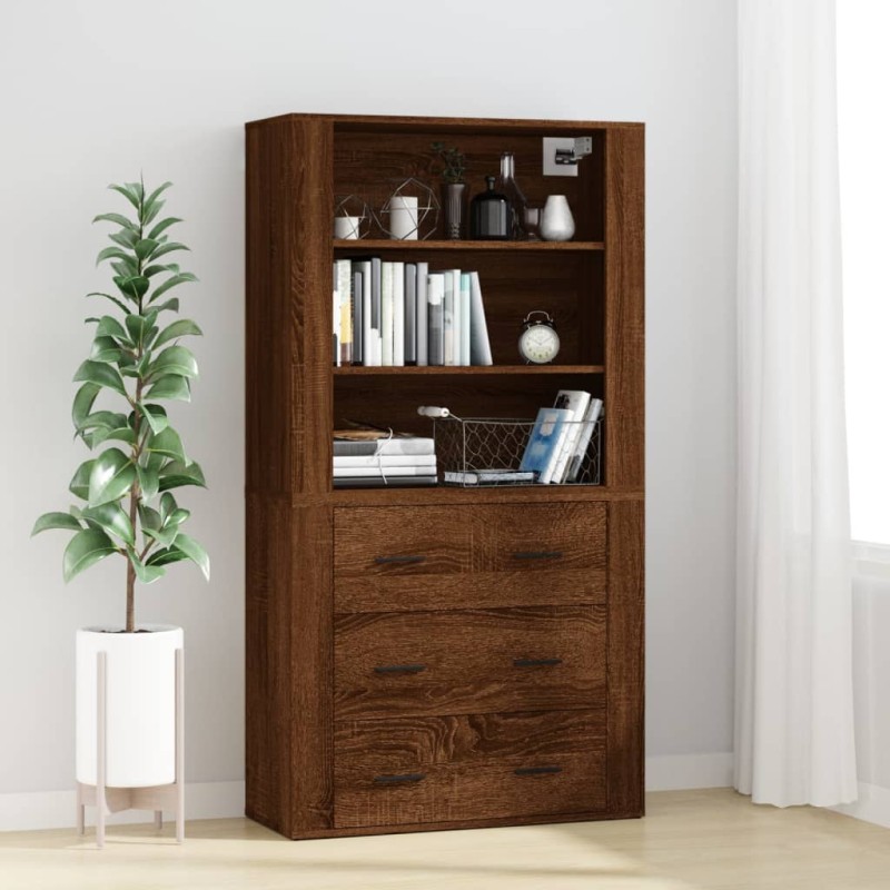 vidaXL Aparador alto madera contrachapada marrón roble vidaXL Aparador alto madera contrachapada marrón roble