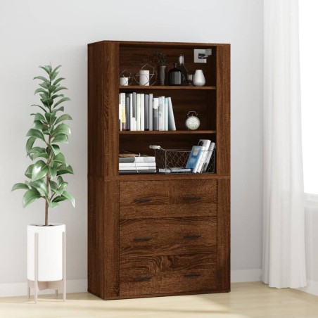 vidaXL Aparador alto madera contrachapada marrón roble