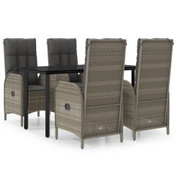 vidaXL Set comedor jardín 5 pzas y cojines ratán sintético negro gris
