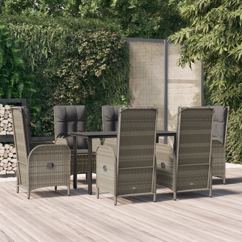 vidaXL Set comedor jardín 7 pzas y cojines ratán sintético negro gris vidaXL Set comedor jardín 7 pzas y cojines ratán sintético negro gris