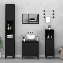 vidaXL Juego de muebles de baño 3 pzas madera contrachapada negro