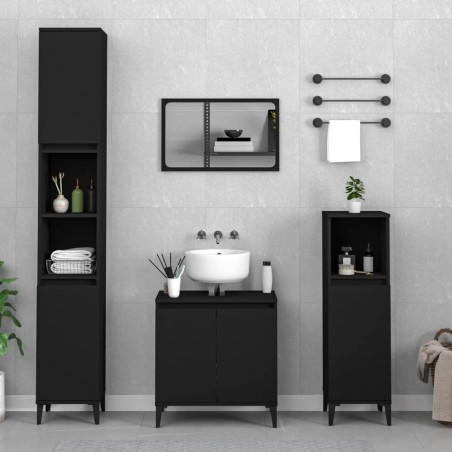 vidaXL Juego de muebles de baño 3 pzas madera contrachapada negro