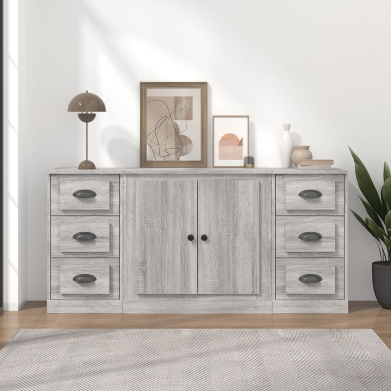 vidaXL Aparadores 3 piezas madera contrachapada gris Sonoma vidaXL Aparadores 3 piezas madera contrachapada gris Sonoma