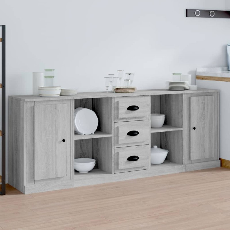 vidaXL Aparadores 3 piezas madera contrachapada gris Sonoma vidaXL Aparadores 3 piezas madera contrachapada gris Sonoma