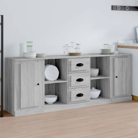 vidaXL Aparadores 3 piezas madera contrachapada gris Sonoma