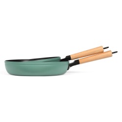 Livoo Juego de sartenes 2 piezas con mangos de madera verde