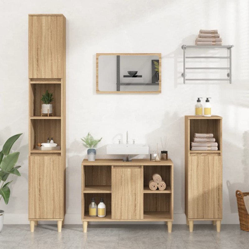 vidaXL Set de muebles de baño 3 pzas madera contrachapada roble Sonoma