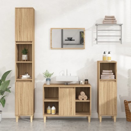 vidaXL Set de muebles de baño 3 pzas madera contrachapada roble Sonoma