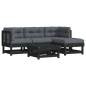 vidaXL Juego de muebles de jardín 5 pzas y cojines madera maciza negro