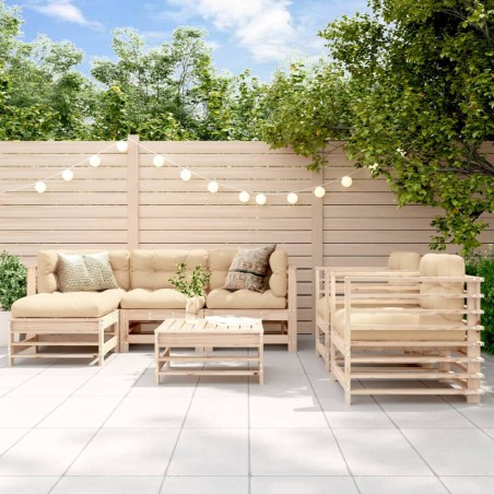 vidaXL Juego de muebles de jardín 7 piezas y cojines madera maciza
