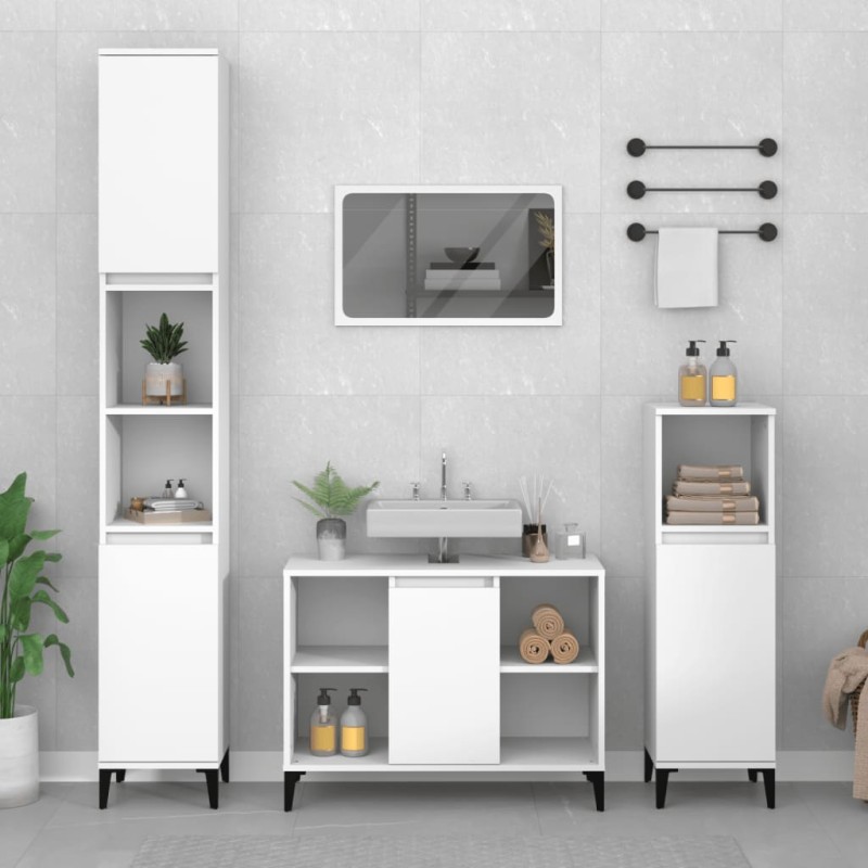 vidaXL Juego de muebles de baño 3 pzas madera contrachapada blanco vidaXL Juego de muebles de baño 3 pzas madera contrachapada blanco