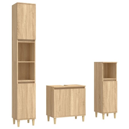 vidaXL Set de muebles de baño 3 pzas madera contrachapada roble Sonoma