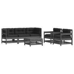 vidaXL Juego de muebles de jardín 6 pzas y cojines madera maciza gris