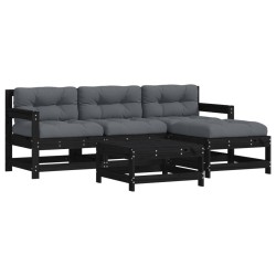 vidaXL Juego de muebles de jardín 5 pzas y cojines madera maciza negro