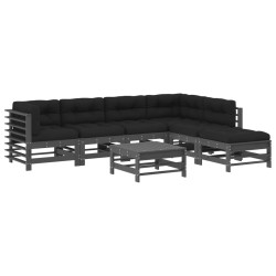 vidaXL Juego de muebles de jardín 7 pzas y cojines madera maciza gris