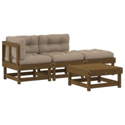 vidaXL Juego muebles jardín 4 pzas y cojines madera maciza marrón miel
