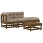 vidaXL Juego muebles jardín 4 pzas y cojines madera maciza marrón miel vidaXL Juego muebles jardín 4 pzas y cojines madera maciza marrón miel
